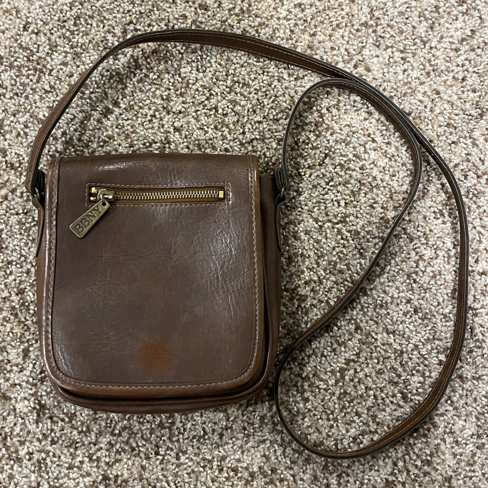 BBNY faux leather saddle crossbody purse, brown